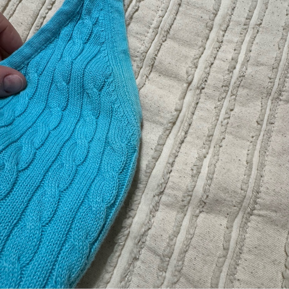 Y2K Gap Cotton Blend Cable Knit Halter Neck Blue Tank Top - Picture 3 of 6